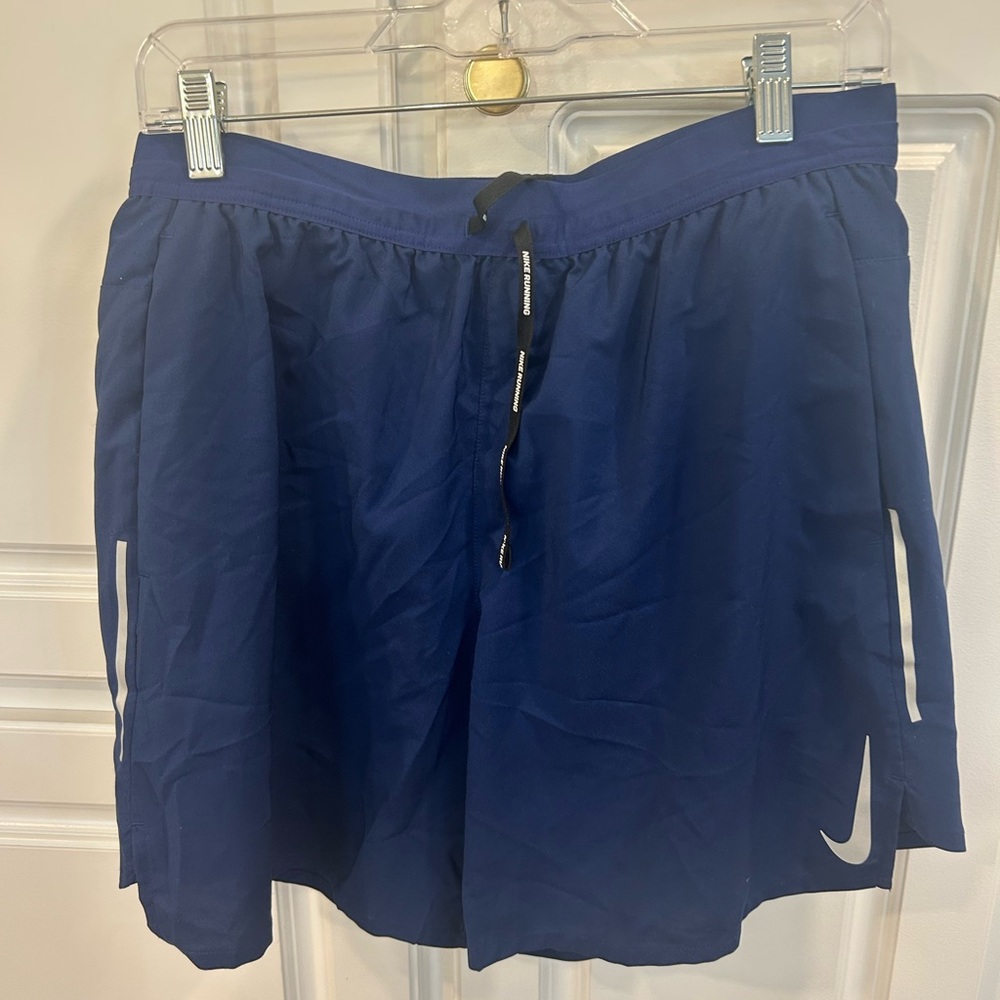 Nike Navy Blue Performance Athletic Shorts with White Swoosh